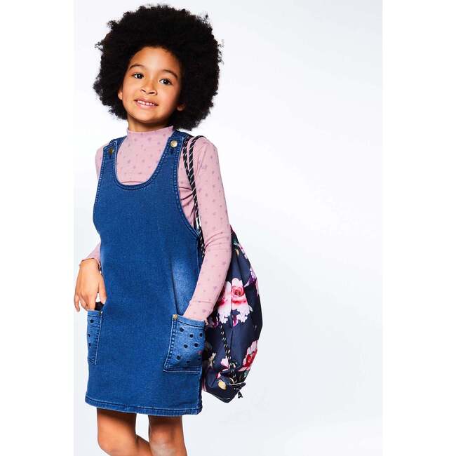 Jean Jumper, Blue Denim With Embroidery - Dresses - 3