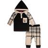 Hooded Top And Pant Set, Black And Beige Plaid - Mixed Apparel Set - 1 - thumbnail