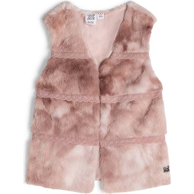 Fake Fur Sleeveless Vest, Silver Pink - Vests - 1