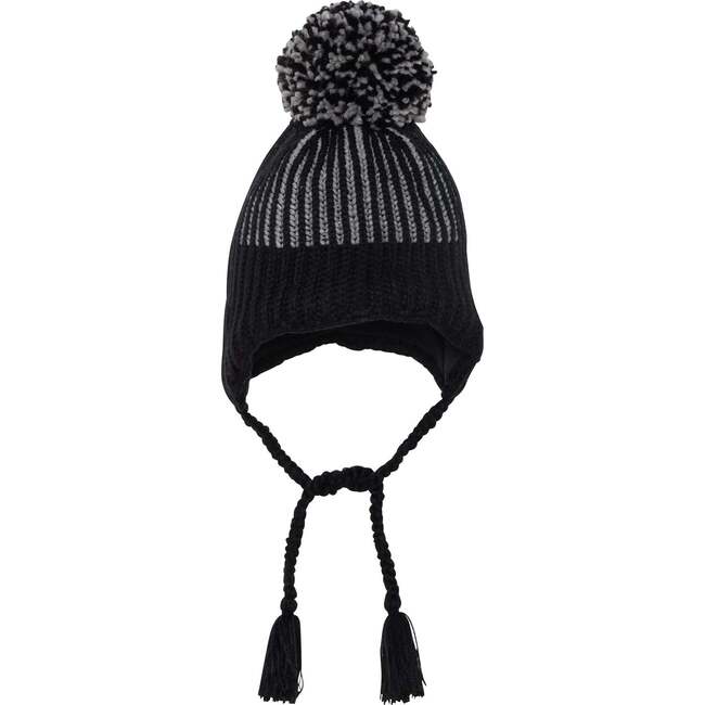 Earflap Knit Hat, Black - Hats - 1