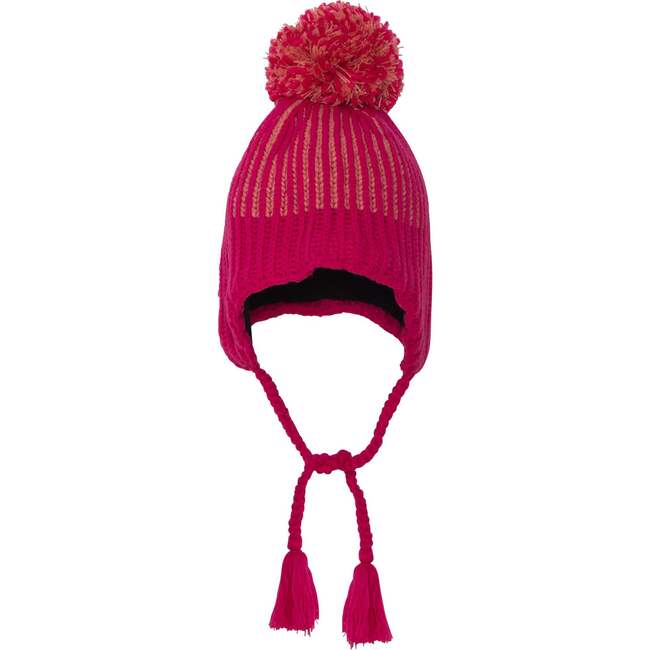Earflap Knit Hat, Fuchsia Pink - Hats - 1