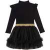 Dress With Frill, Black With Gold Sparkle - Dresses - 1 - thumbnail