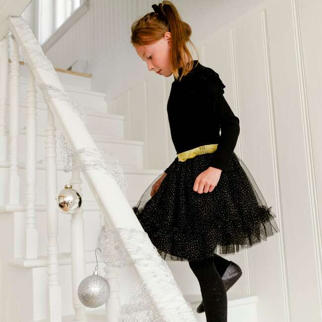 Dress With Frill, Black With Gold Sparkle - Dresses - 3