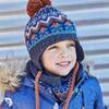 Jacquard Earflap Knit Hat, Grey Blue And Brown - Hats - 4 - thumbnail