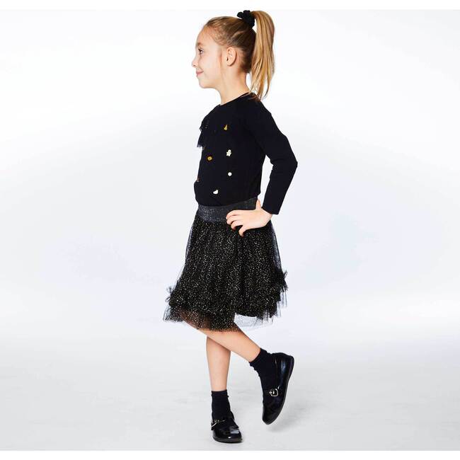 Dress With Frill, Black With Gold Sparkle - Dresses - 4