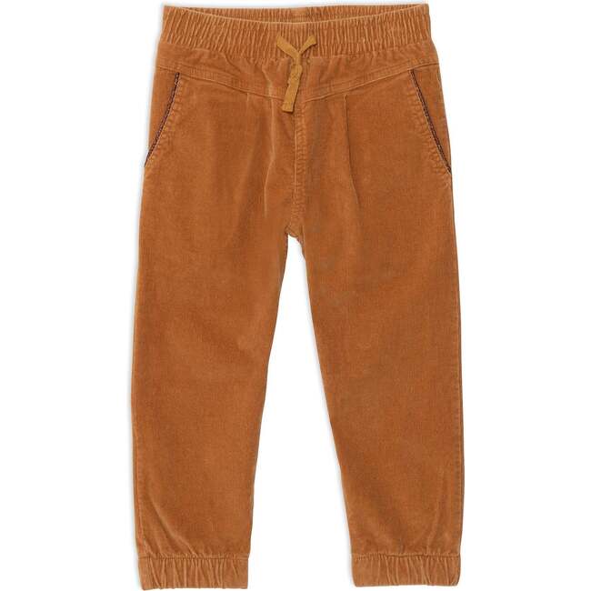 Corduroy Pant With Elastic Cuff, Ocher - Pants - 1