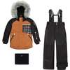 Checked Print Two Piece Snowsuit, Brown And Black - Snowsuits - 1 - thumbnail