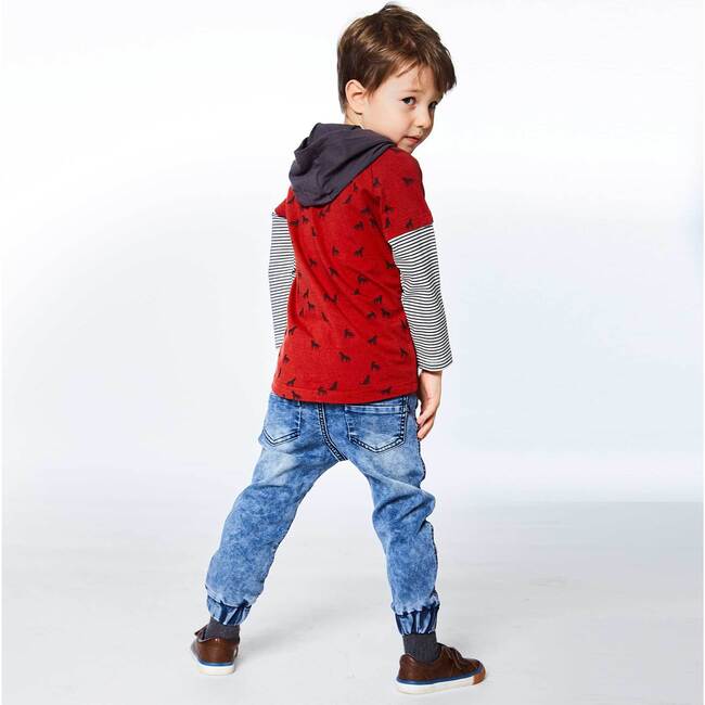 Double Raglan Sleeve Hooded Top, Wolves Print - T-Shirts - 4