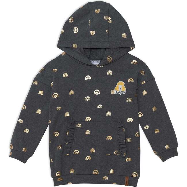 Hooded Long Sleeve Fleece Top, Printed Rainbows - Sweatshirts - 1