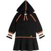 Hooded Knitted Dress, Black With Stripes - Dresses - 1 - thumbnail