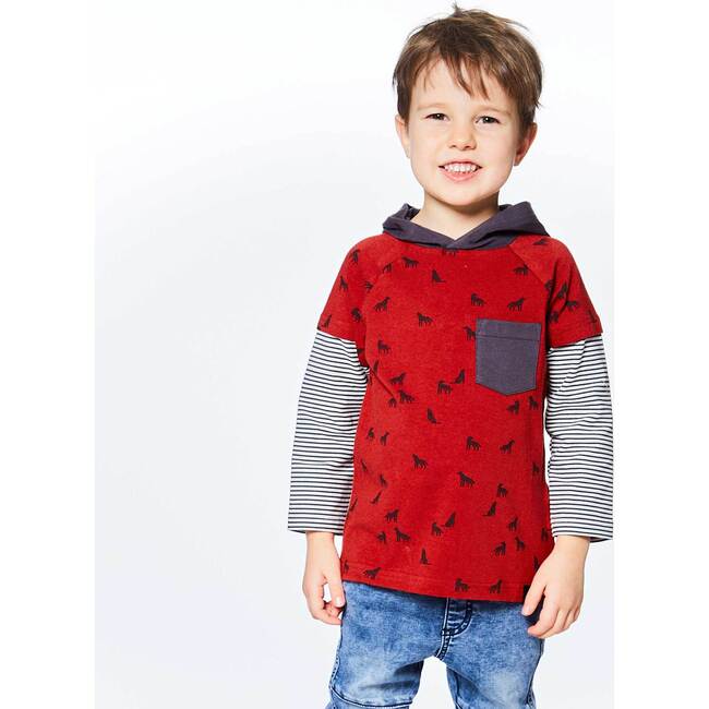 Double Raglan Sleeve Hooded Top, Wolves Print - T-Shirts - 6