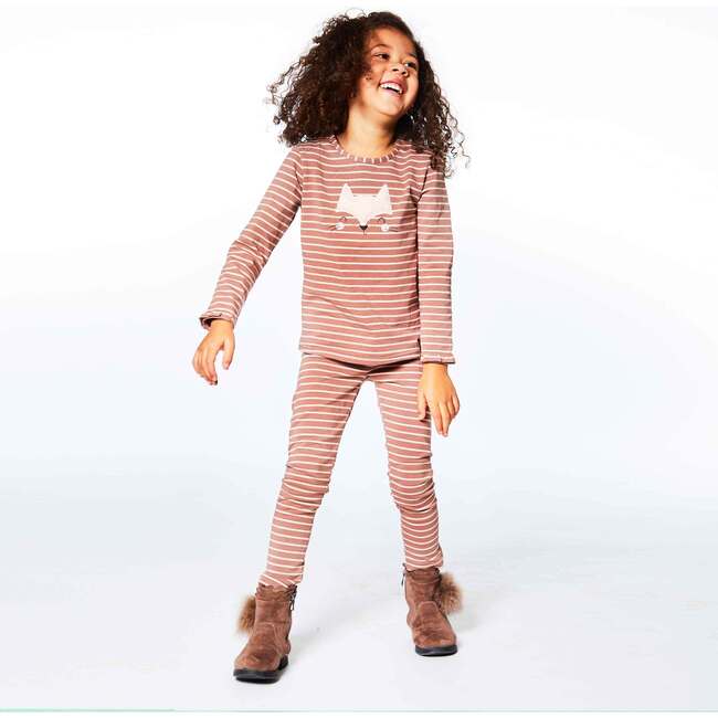 Cotton Legging, Striped Brown And Pink - Leggings - 5