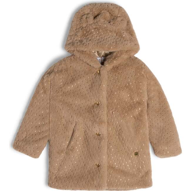 Hooded Fake Fur Coat, Beige