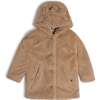 Hooded Fake Fur Coat, Beige - Jackets - 1 - thumbnail