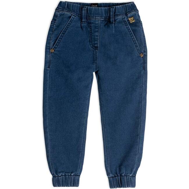 French Terry Denim Jogger, Blue - Pants - 1