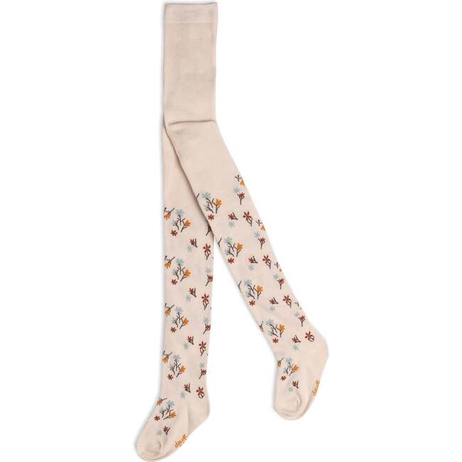 Flower Printed Tights, Off White - Tights - 1