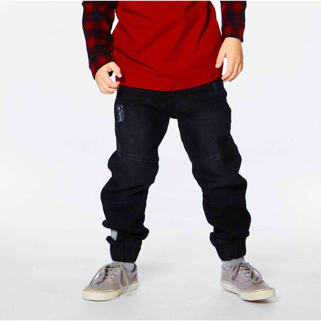 French Terry Denim Jogger, Black Textured
