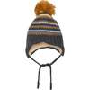 Baby Earflap Winter Hat, Grey Yellow And Blue Striped - Hats - 1 - thumbnail