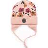 Baby Earflap Winter Hat With Flowers, Pink - Hats - 1 - thumbnail
