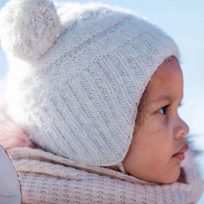 Baby Earflap Knit Winter Hat, Off White