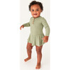Olive Waffle Long Sleeve Henley Twirl Skirt Bodysuit - Bodysuits - 2