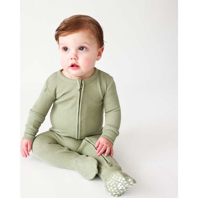 Olive Waffle One Piece Zippered Footie