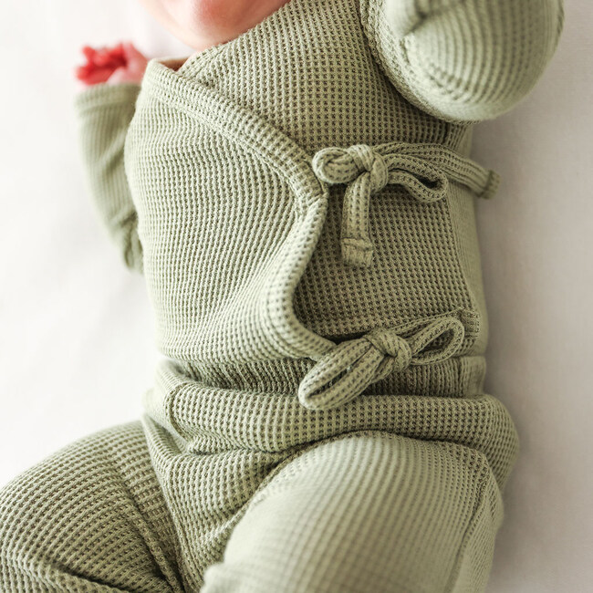 Olive Waffle Tie Front Kimono - Pajamas - 3