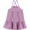 Girls Pink Lurex Stripe Dress, White - Dresses - 1 - thumbnail