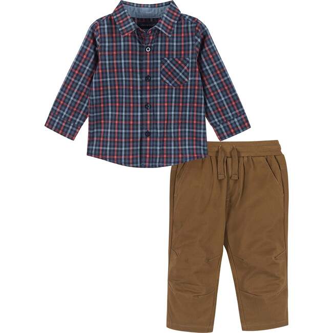 Boys Navy & Red Buttondown Shirt & Pant Set, Navy
