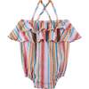Baby Girls Lurex Stripe Romper, Pink - Rompers - 1 - thumbnail