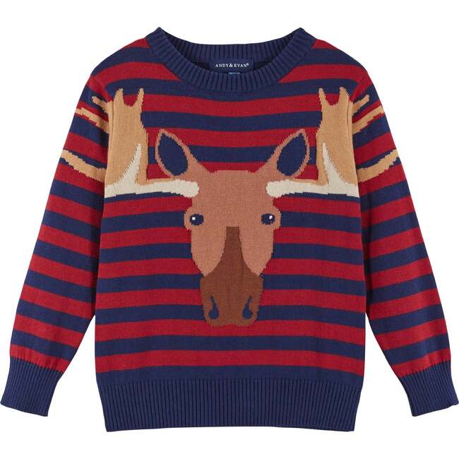 Boys Moose Graphic Sweater, Red