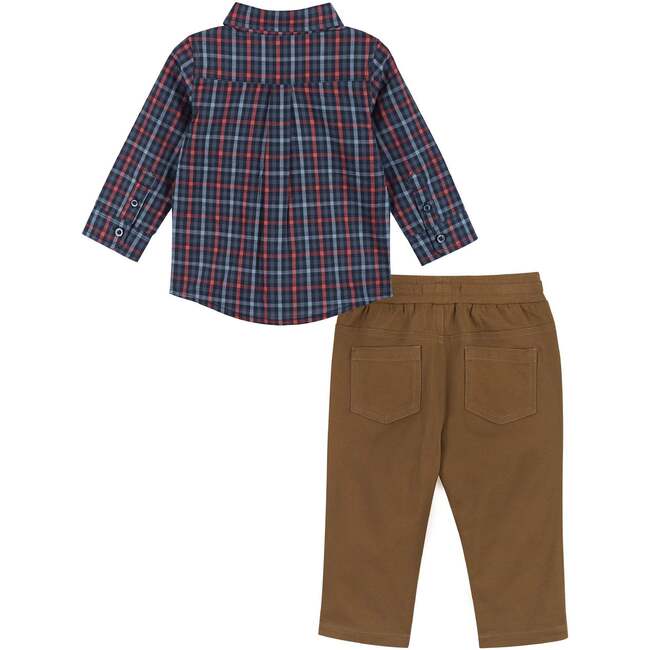 Boys Navy & Red Buttondown Shirt & Pant Set, Navy
