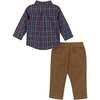 Boys Navy & Red Buttondown Shirt & Pant Set, Navy - Mixed Apparel Set - 2