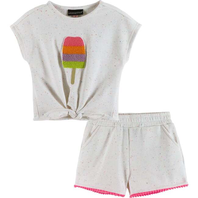 Girls Tie-Front Top & Short Set, White Nep - Mixed Apparel Set - 1