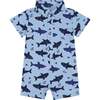 Baby Printed Pique Romper, Light Blue - Rompers - 1 - thumbnail