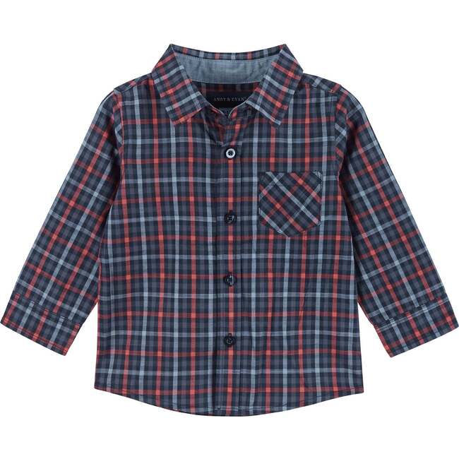 Boys Navy & Red Buttondown Shirt & Pant Set, Navy - Mixed Apparel Set - 3