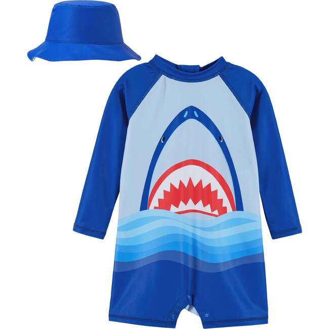 Boys Shark Swim Romper, Blue