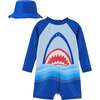 Boys Shark Swim Romper, Blue - Rash Guards - 1 - thumbnail