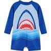 Boys Shark Swim Romper, Blue - Rash Guards - 2