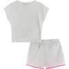 Girls Tie-Front Top & Short Set, White Nep - Mixed Apparel Set - 2