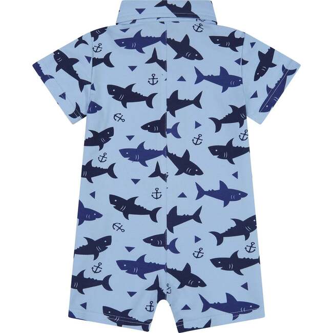 Baby Printed Pique Romper, Light Blue - Rompers - 2
