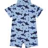 Baby Printed Pique Romper, Light Blue - Rompers - 2