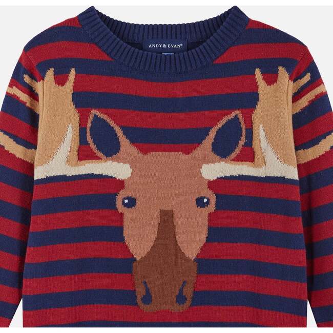 Boys Moose Graphic Sweater, Red - Sweaters - 3