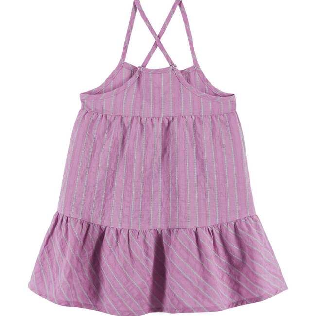 Girls Pink Lurex Stripe Dress, White - Dresses - 4