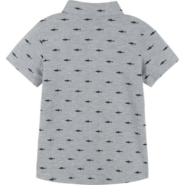 Boys Knit Shark Button Down Shirt, Grey