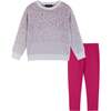 Girls Pink Ombre Sweater Set, Pink - Mixed Apparel Set - 1 - thumbnail