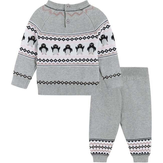 Baby Girls Penguin Fair Isle Sweater Set, Grey