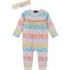 Baby Girls Colorful Heart Romper with Headband, Beige - Rompers - 1 - thumbnail