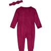 Baby Girls Red Velvet Romper with Bow Headband, Red - Rompers - 2 - thumbnail