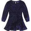 Girls Velvet Faux Wrap Dress, Navy - Dresses - 1 - thumbnail